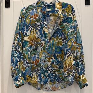 ANN MASHBURN Blue and Green Floral Blouse